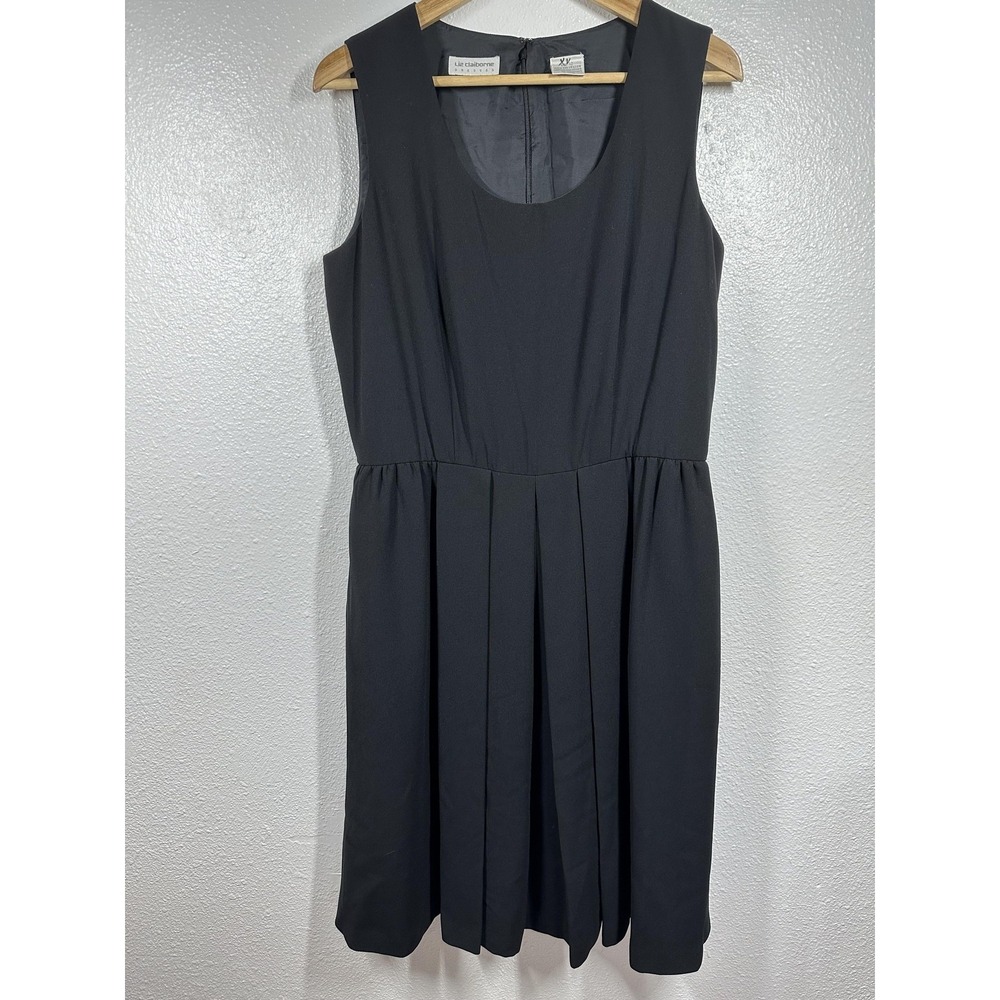 Liz Claiborne Dress‎ Womens Size 12 Black Sleeveless Pleated Midi Classic Career